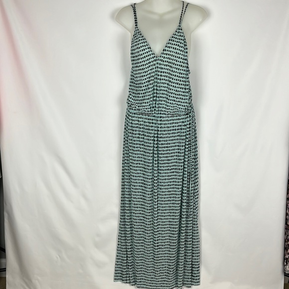 Zara Polka Dot Low Back Lightweight‎ Slip-on Aqua Black Maxi Dress Size S